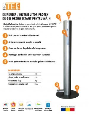 Dispenser/distribuitor vertical din inox pentru gel de maini dezinfectant, cu actionare la pedala, 320x320x1000 mm